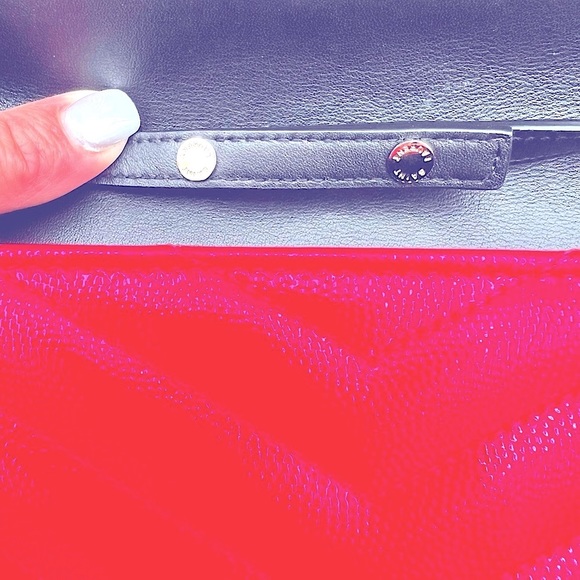 EUC YSL Cassandre neon fuchsia patent leather clutch on a chain. - Picture 11 of 11